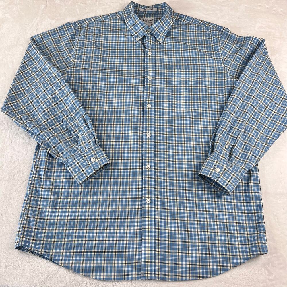L.L. Bean Blue checker Wrinkle Free Traditional Fit Mens Button Down Shirt Large